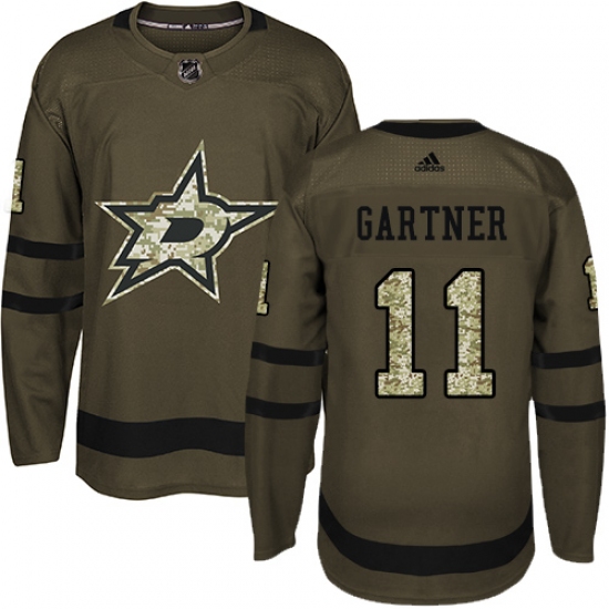 Men's Adidas Dallas Stars #11 Mike Gartner Premier Green Salute to Service NHL Jersey - Ujersey