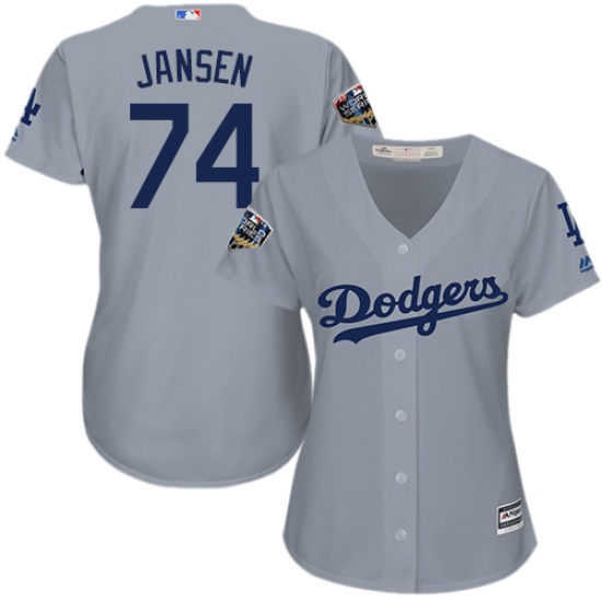 Women's Majestic Los Angeles Dodgers #74 Kenley Jansen Authentic Grey Road Cool Base 2018 World Series MLB Jersey - Ujersey