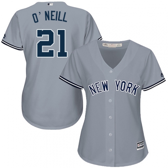 Women's Majestic New York Yankees #21 Paul O'Neill Authentic Grey Road MLB Jersey - Ujersey