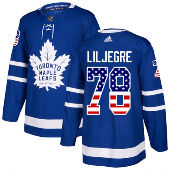 Youth Adidas Toronto Maple Leafs #78 Timothy Liljegren Authentic Royal Blue USA Flag Fashion NHL Jersey - Ujersey
