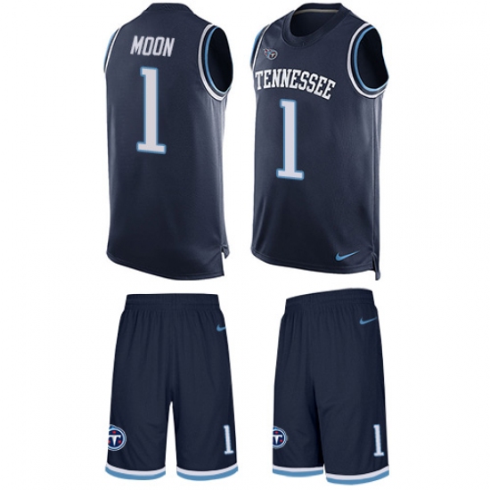 Men's Nike Tennessee Titans #1 Warren Moon Limited Navy Blue Tank Top Suit NFL Jersey - Ujersey