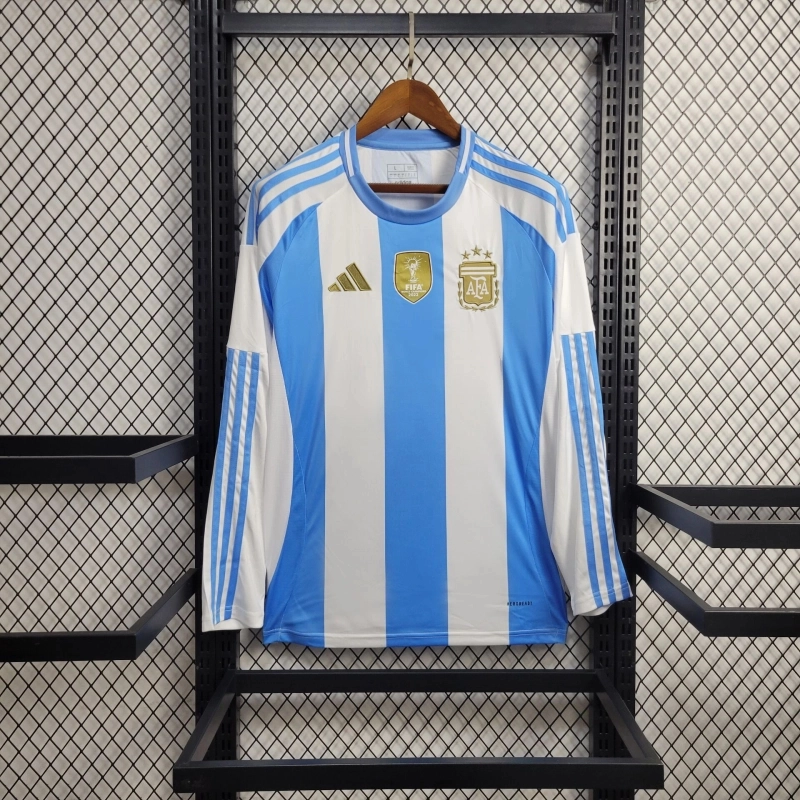 Argentina Soccer Jersey Home Custom Long Sleeve Shirt 2024 - ujerseystore
