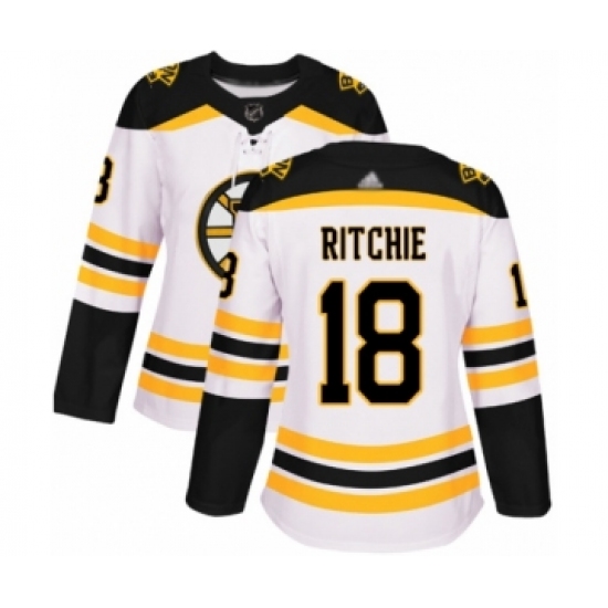 Women's Boston Bruins #18 Brett Ritchie Authentic White Away Hockey Jersey - Ujersey