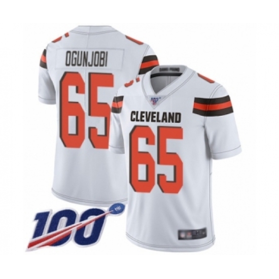 Men's Cleveland Browns #65 Larry Ogunjobi White Vapor Untouchable Limited Player 100th Season Football Jersey - Ujersey