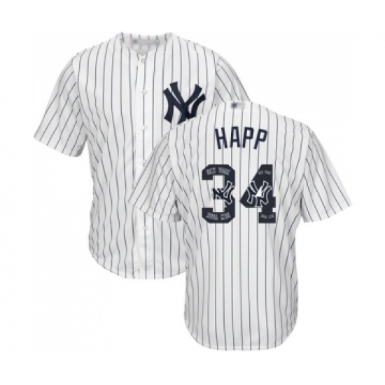 Men's New York Yankees #34 J.A. Happ Authentic White Team Logo Fashion Baseball Jersey - Ujersey