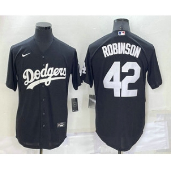Men's Los Angeles Dodgers #42 Jackie Robinson Black Turn Back The Clock Stitched Cool Base Jersey - Ujersey