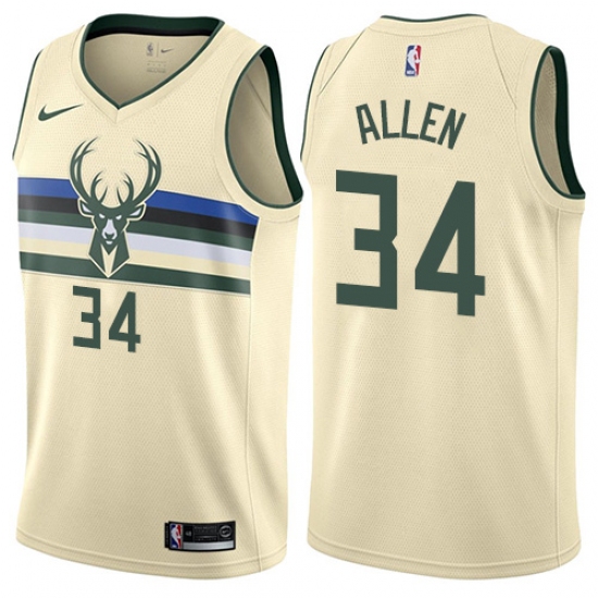Men's Nike Milwaukee Bucks #34 Ray Allen Authentic Cream NBA Jersey - City Edition - Ujersey