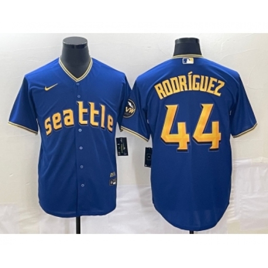 Men's Seattle Mariners #44 Julio Rodriguez Blue 2023 City Connect Cool Base Stitched Jersey - Ujersey