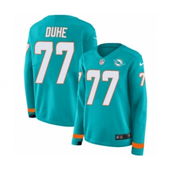 Women's Nike Miami Dolphins #77 Adam Joseph Duhe Limited Aqua Therma Long Sleeve NFL Jersey - Ujersey