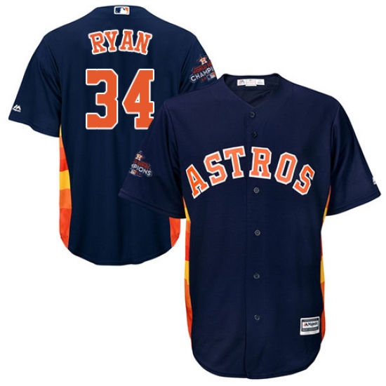 Youth Majestic Houston Astros #34 Nolan Ryan Authentic Navy Blue Alternate 2017 World Series Champions Cool Base MLB Jersey - Ujersey