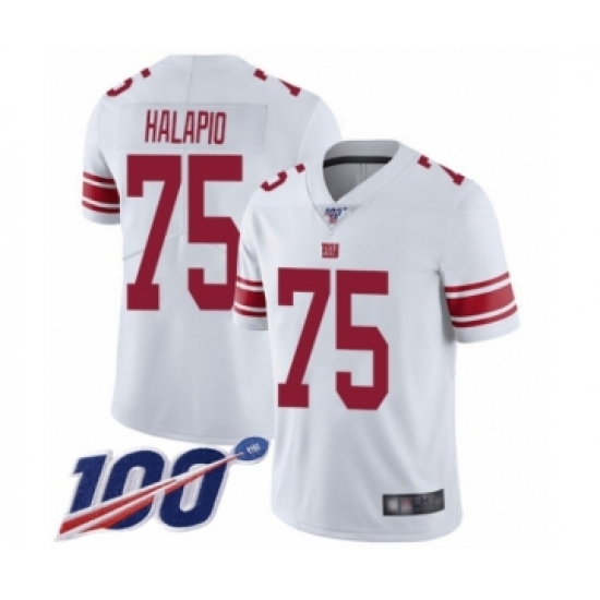 Men's New York Giants #75 Jon Halapio White Vapor Untouchable Limited Player 100th Season Football Jersey - Ujersey