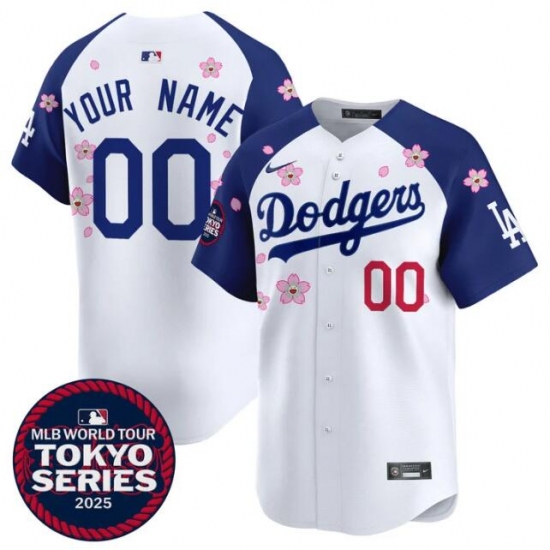 Men's Los Angeles Dodgers Active Player Custom White Royal 2025 Tokyo Series Limited Stitched Baseball Jersey - Ujersey
