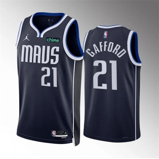 Men's Dallas Mavericks #21 Daniel Gafford Navy Statement Edition Stitched Basketball Jersey - Ujersey