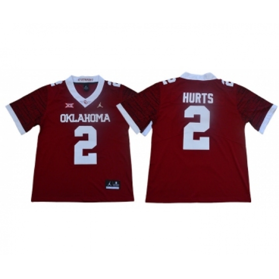Oklahoma Sooners 2 Jalen Hurts Red 47 Game Winning Streak College Football Jersey - Ujersey