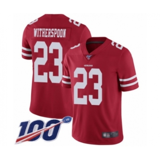 Men's San Francisco 49ers #23 Ahkello Witherspoon Red Team Color Vapor Untouchable Limited Player 100th Season Football Jersey - Ujersey