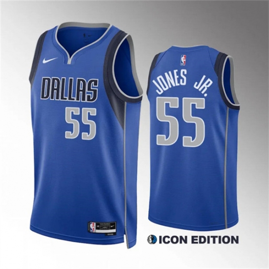 Men's Dallas Mavericks #55 Derrick Jones Jr Blue Icon Edition Stitched Basketball Jersey - Ujersey
