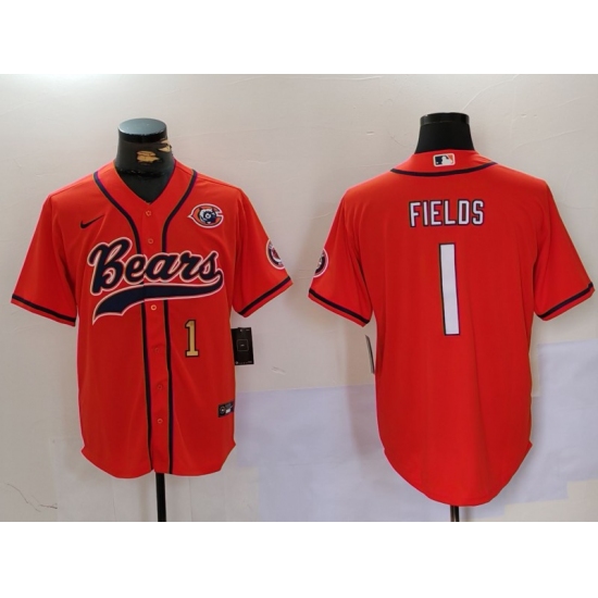 Men's Chicago Bears #1 Justin Fields Orange Throwback With Cool Base Stitched Baseball Jerseys - Ujersey