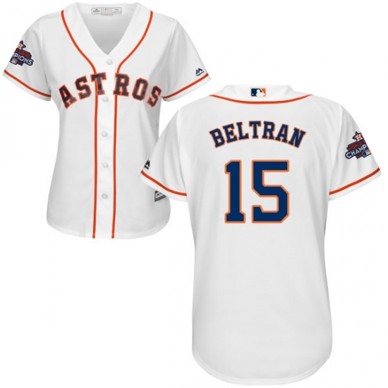 Women's Majestic Houston Astros #15 Carlos Beltran Authentic White Home 2017 World Series Champions Cool Base MLB Jersey - Ujersey