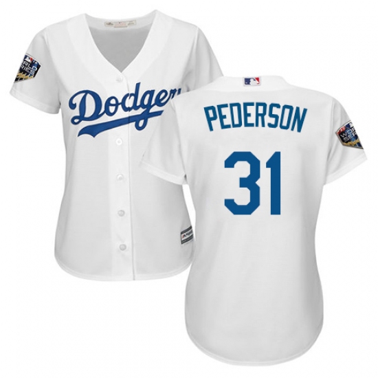 Women's Majestic Los Angeles Dodgers #31 Joc Pederson Authentic White Home Cool Base 2018 World Series MLB Jersey - Ujersey