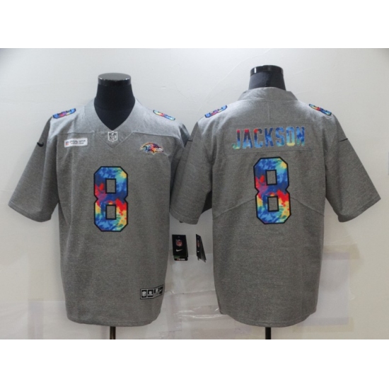 Men's Baltimore Ravens #8 Lamar Jackson Gray Rainbow Version Nike Limited Jersey - Ujersey