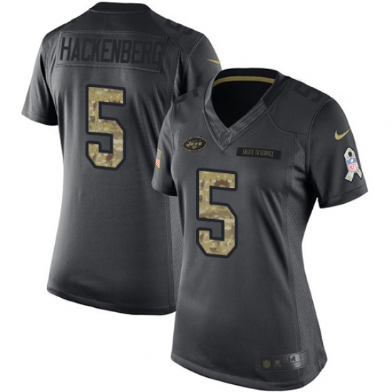 Women's Nike New York Jets #5 Christian Hackenberg Limited Black 2016 Salute to Service NFL Jersey - Ujersey