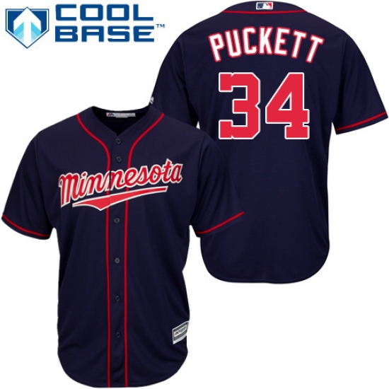 Men's Majestic Minnesota Twins #34 Kirby Puckett Replica Navy Blue Alternate Road Cool Base MLB Jersey - Ujersey