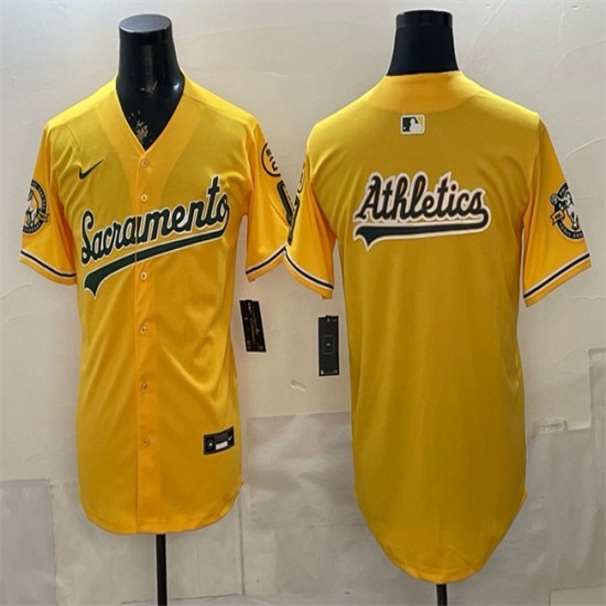 Men's Oakland Athletics Team Big Logo 2026 Yellow Alternate Sacramento Celebrating 125 Years Vapor Limited Stitched Baseball Jerseys - Ujersey