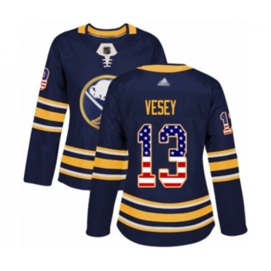 Women's Buffalo Sabres #13 Jimmy Vesey Authentic Navy Blue USA Flag Fashion Hockey Jersey - Ujersey