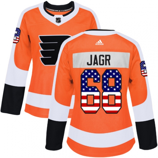 Women's Adidas Philadelphia Flyers #68 Jaromir Jagr Authentic Orange USA Flag Fashion NHL Jersey - Ujersey