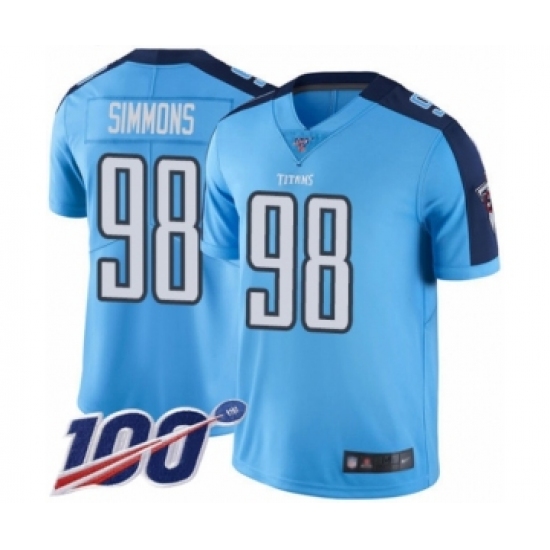 Youth Tennessee Titans #98 Jeffery Simmons Limited Light Blue Rush Vapor Untouchable 100th Season Football Jersey - Ujersey
