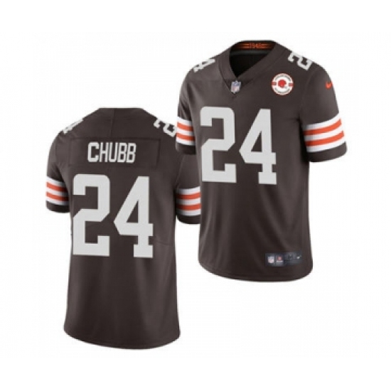 Men's Cleveland Browns #24 Nick Chubb 2021 Brown 75th Anniversary Patch Vapor Untouchable Limited Jersey - Ujersey