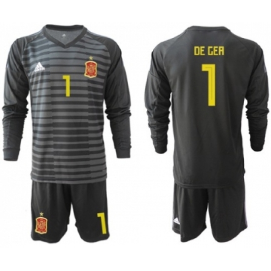 Spain #1 De Gea Black Long Sleeves Goalkeeper Soccer Country Jersey