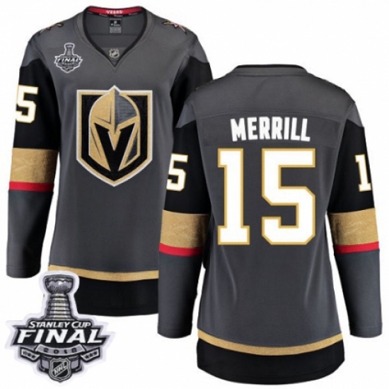 Women's Vegas Golden Knights #15 Jon Merrill Authentic Black Home Fanatics Branded Breakaway 2018 Stanley Cup Final NHL Jersey - Ujersey