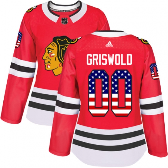 Women's Adidas Chicago Blackhawks #00 Clark Griswold Authentic Red USA Flag Fashion NHL Jersey - Ujersey