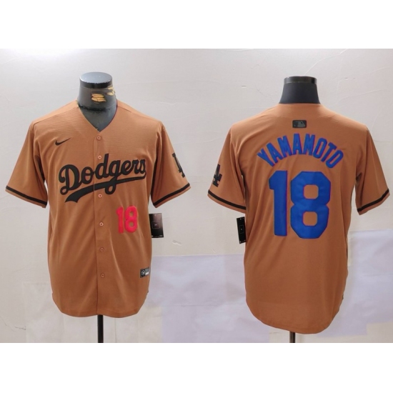 Men's Los Angeles Dodgers #18 Yoshinobu Yamamoto Number Olive Cool Base Limited Stitched Jersey - Ujersey