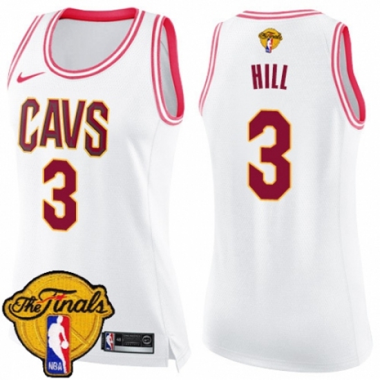 Women's Nike Cleveland Cavaliers #3 George Hill Swingman White/Pink Fashion 2018 NBA Finals Bound NBA Jersey