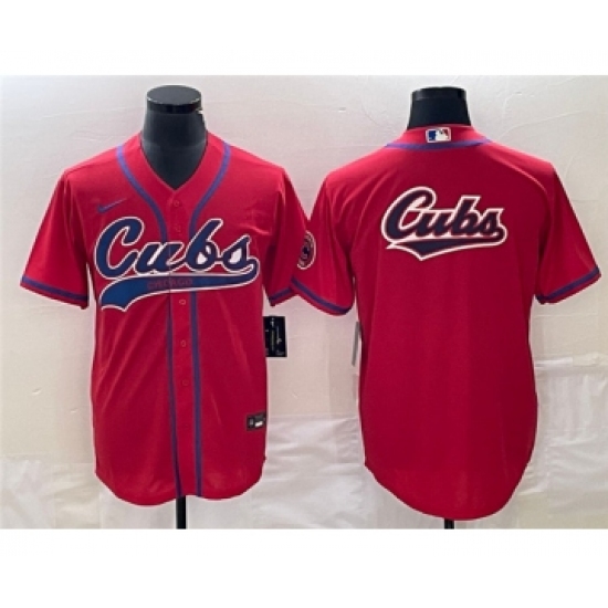 Men's Chicago Cubs Red Team Big Logo Cool Base Stitched Jersey - Ujersey