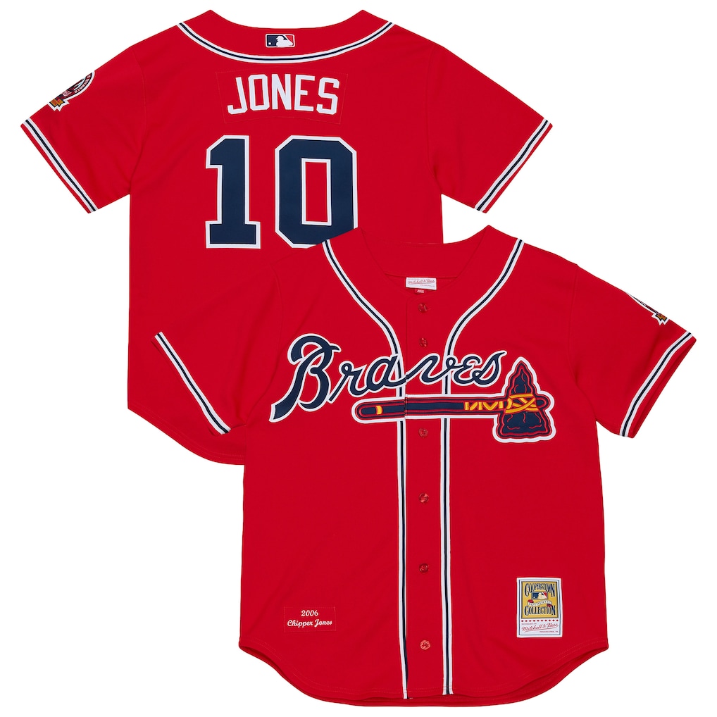 Men's Atlanta Braves Chipper Jones Mitchell & Ness Red 2006 Cooperstown Collection Authentic Jersey - Ujersey