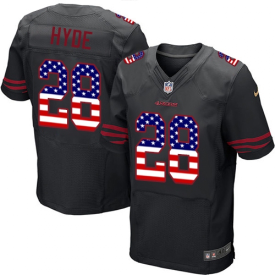 Men's Nike San Francisco 49ers #28 Carlos Hyde Elite Black Alternate USA Flag Fashion NFL Jersey - ujerseystore