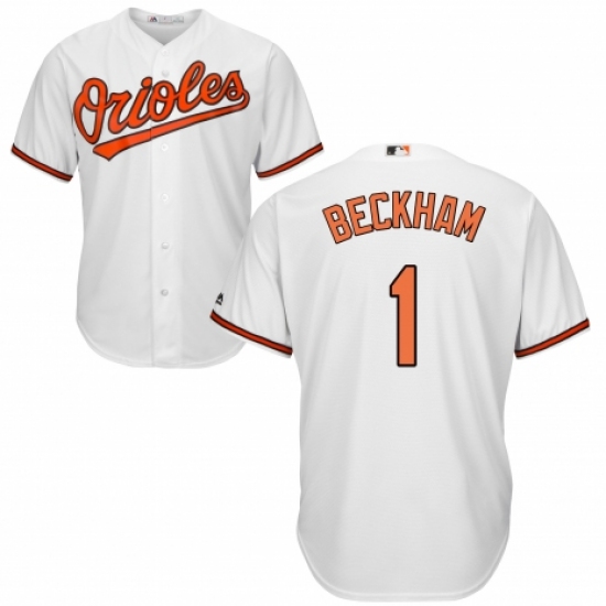 Men's Majestic Baltimore Orioles #1 Tim Beckham Replica White Home Cool Base MLB Jersey