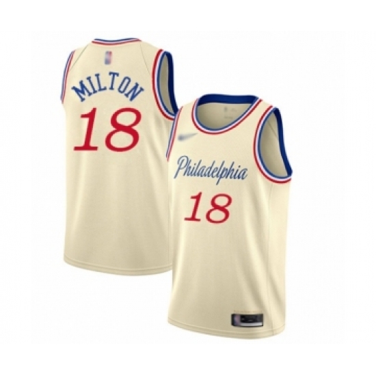 Women's Philadelphia 76ers #18 Shake Milton Swingman Cream Basketball Jersey - 2019 20 City Edition - Ujersey
