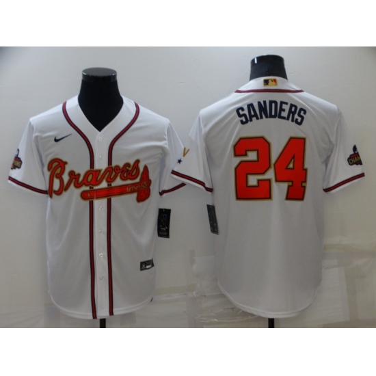 Men's Atlanta Braves #24 Deion Sanders Nike White 2022 Gold Program Authentic Player Jersey