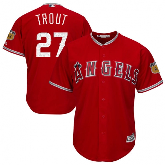 Youth Majestic Los Angeles Angels of Anaheim #27 Mike Trout Authentic Scarlet 2017 Spring Training Cool Base MLB Jersey - Ujersey