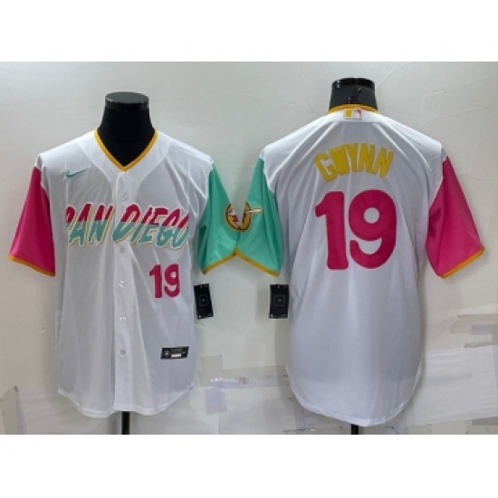 Men's San Diego Padres #19 Tony Gwynn Number White 2022 City Connect Cool Base Stitched Jersey - Ujersey