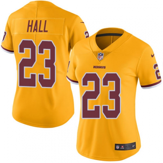 Women's Nike Washington Redskins #23 DeAngelo Hall Limited Gold Rush Vapor Untouchable NFL Jersey