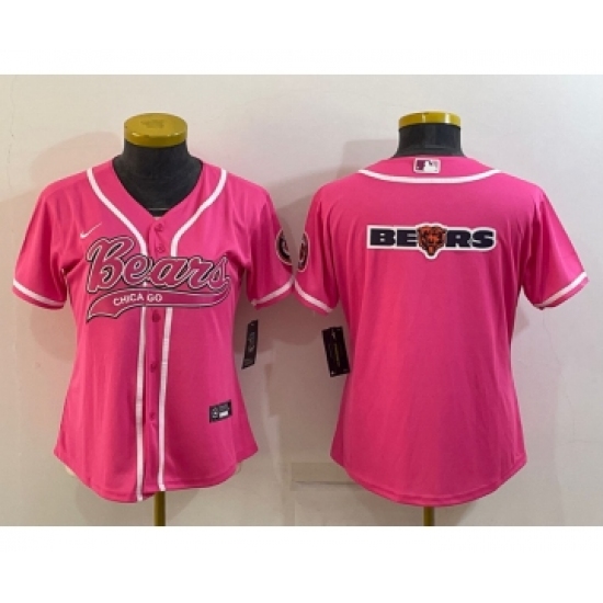 Women's Chicago Bears Pink Team Big Logo With Patch Cool Base Stitched Baseball Jersey - Ujersey