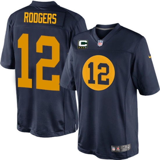 Youth Nike Green Bay Packers #12 Aaron Rodgers Elite Navy Blue Alternate C Patch NFL Jersey - Ujersey