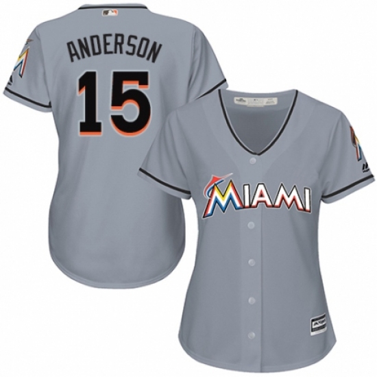 Women's Majestic Miami Marlins #15 Brian Anderson Authentic Grey Road Cool Base MLB Jersey - Ujersey