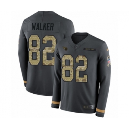 Youth Nike Tennessee Titans #82 Delanie Walker Limited Black Salute to Service Therma Long Sleeve NFL Jersey - Ujersey