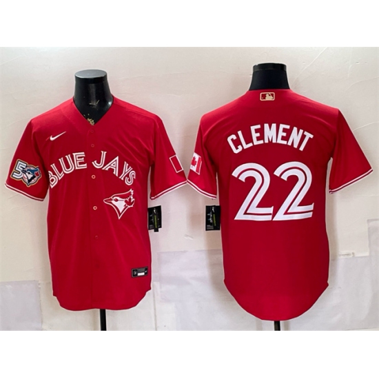 Men's Toronto Blue Jays #22 Ernie Clement Red 50 Seasons Stitched Baseball Jersey - Ujersey